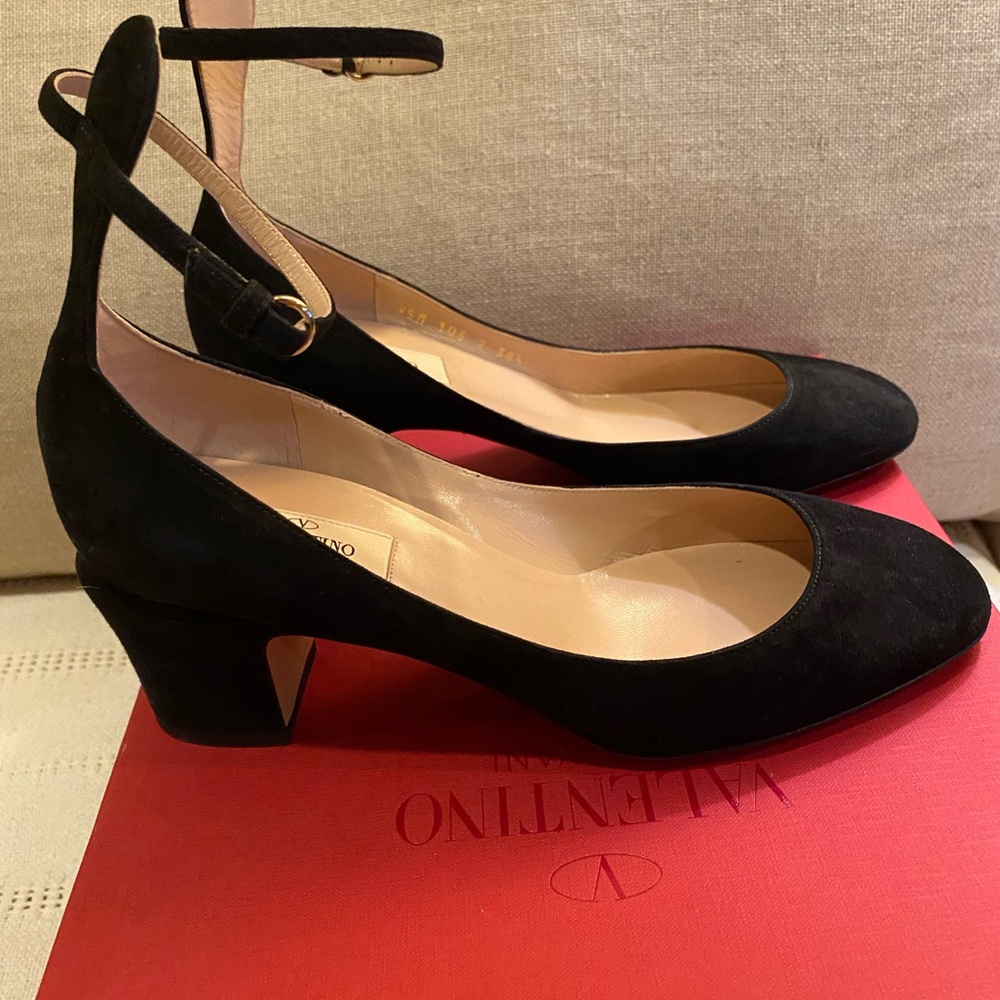 Valentino Tango Black Suede Heels with Ankle Strap